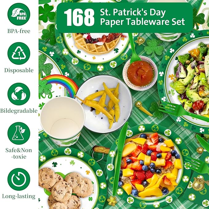 168Pcs St Patrick's Day Party Supplies St Patricks Day Paper Plates