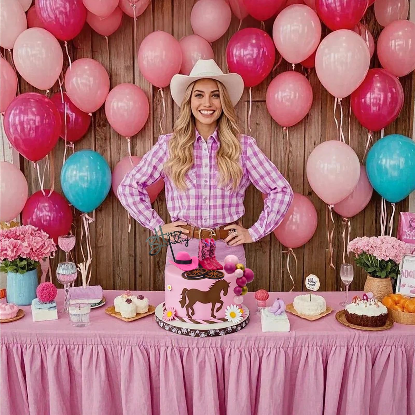 BiBo Cowgirl Cake Topper First Rodeo Birthday Cupcake Decorations Girl