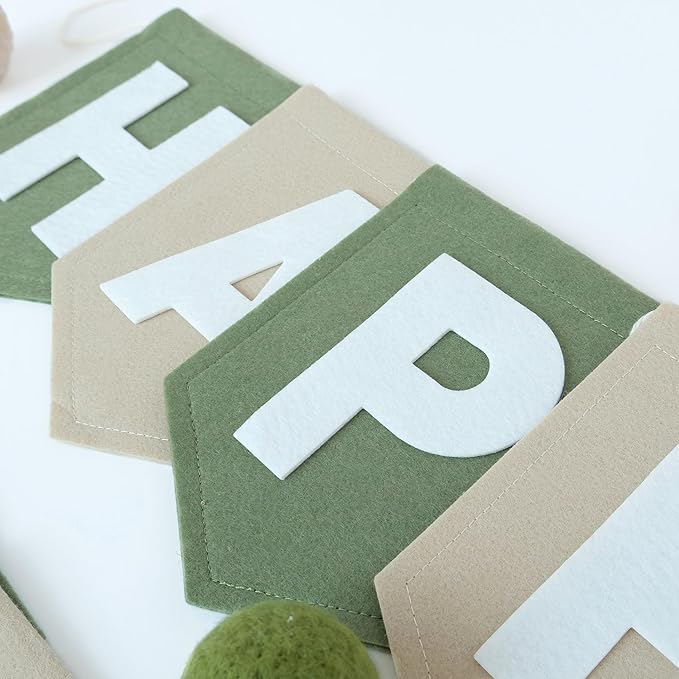 Felt Green Khaki Happy Birthday Banner Pastel Wild One Birthday