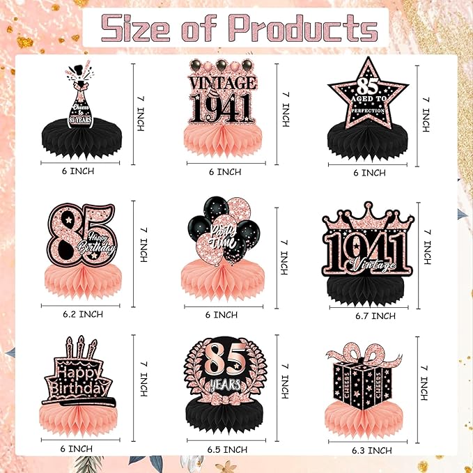 85th Birthday Party Decorations - 9PCS Happy 85th Birthday Table