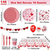 146Pcs Valentine's Day Party Tableware Set Red Heart Love Disposable