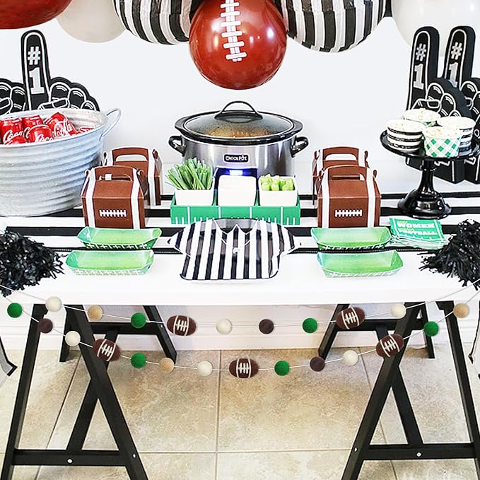 Football Felt Ball Garland Rugby Pom Poms Banner for Sports Themed