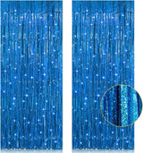 2 Pack 3.2ft x 8.2ft Blue Foil Fringe Curtains Photo Backdrop Party