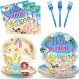 96Pcs Hello Summer Plates and Napkins Beach Party Decorations