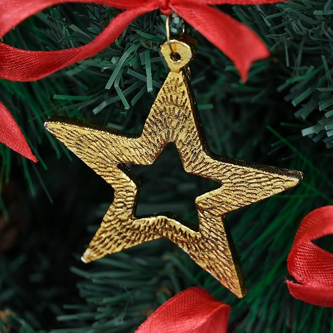 IndianShelf 12 Piece Golden Aluminum Christmas Tree Hanging Ornaments