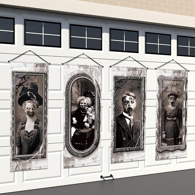 4 Pcs Halloween Gothic Banner 3D Changing Face Moving Portrait