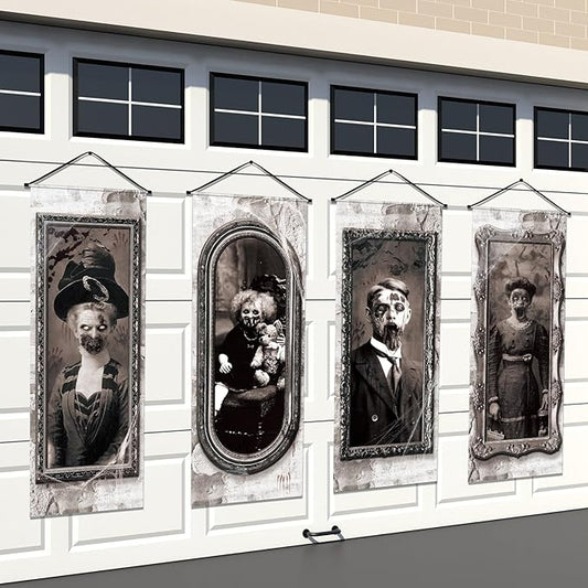 4 Pcs Halloween Gothic Banner 3D Changing Face Moving Portrait