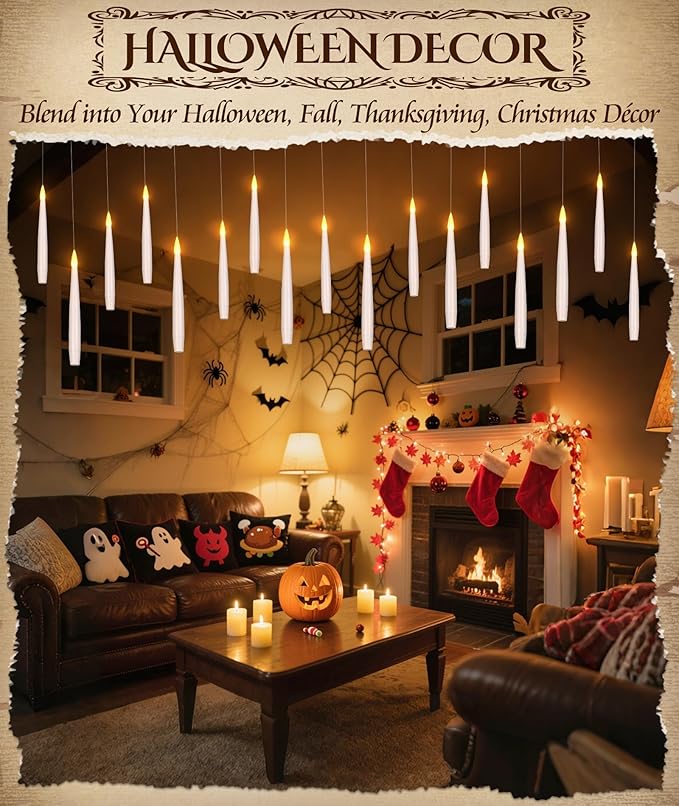 Halloween Decorations Floating Candles with Wand 20Pcs Flameless