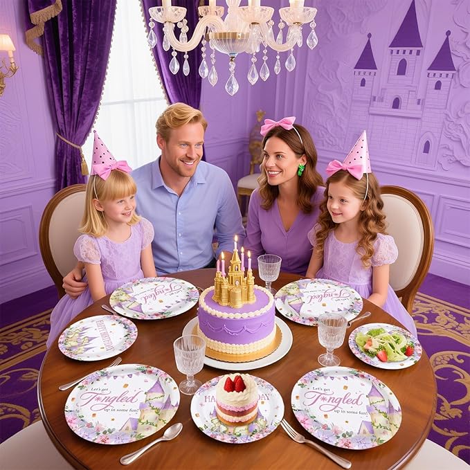 96Pcs Princess Birthday Party Supplies Purple Tower Castle Party