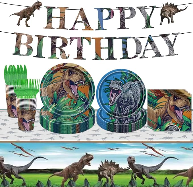 98PCS Dinosaur Birthday Party Supplies Dinosaur Party Tableware Set