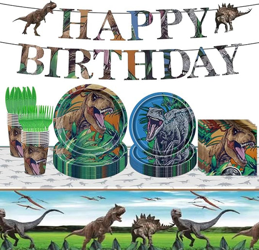 98PCS Dinosaur Birthday Party Supplies Dinosaur Party Tableware Set