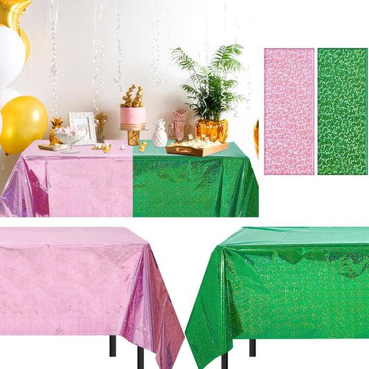 LOYIM 4 Pcs Iridescent Pink & Green Holographic Tablecloth for