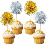 Gyufise 30Pcs Foil Firework Cupcake Toppers Sparkle Tinsel Cake #33
