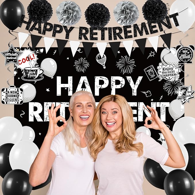 Retirement Party Decorations Black White Happy Retirement Banner