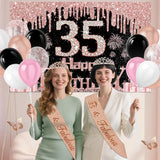 35th Birthday Decorations for Women 49pcs Black Rose Gold Black