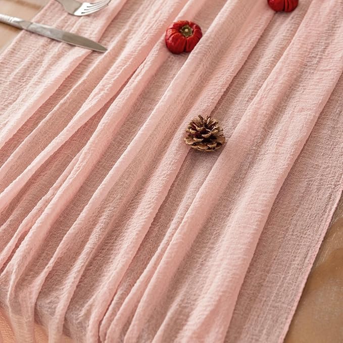 Keketoarrange Pink Cheesecloth Table Runner Easter Spring Boho Rustic