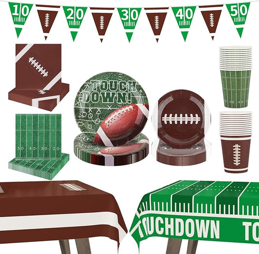 Football Party Decorations Set for 24 Disposable Paper Plates and