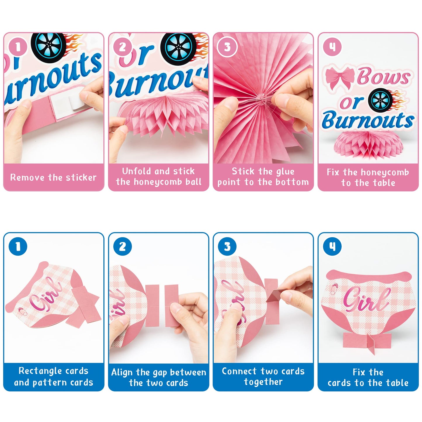 G1ngtar 12Pcs Burnouts or Bows Gender Reveal Party Honeycomb