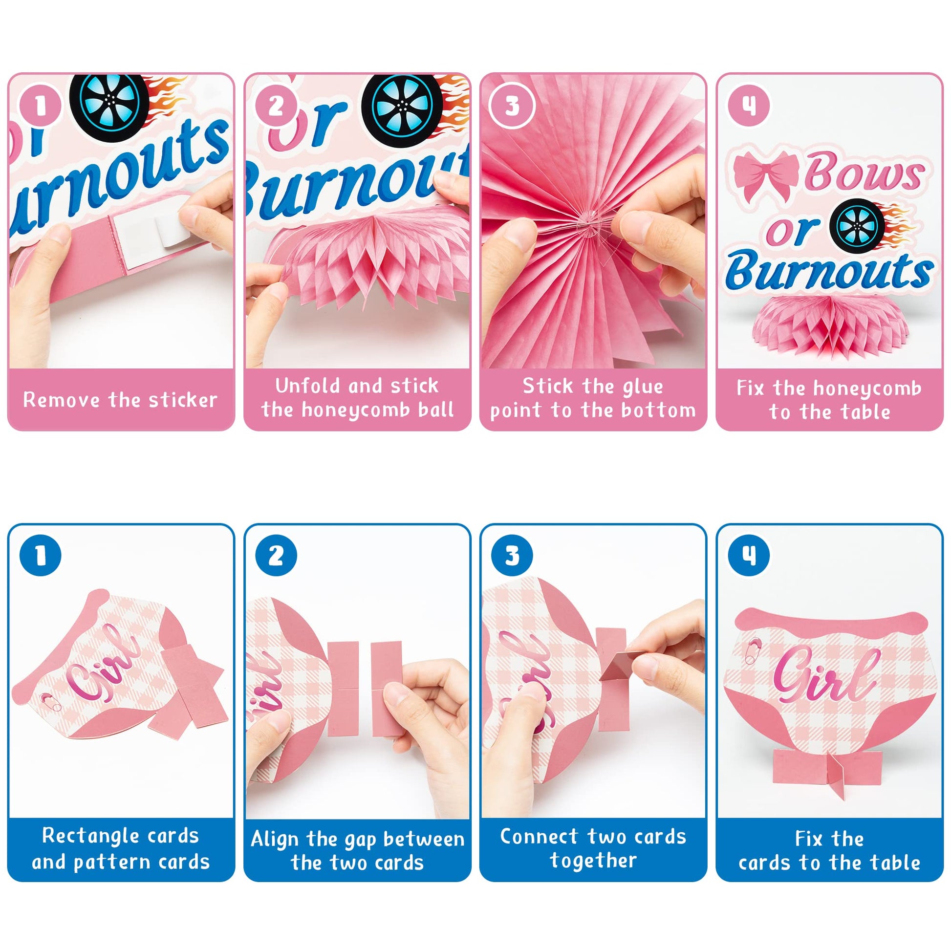 G1ngtar 12Pcs Burnouts or Bows Gender Reveal Party Honeycomb
