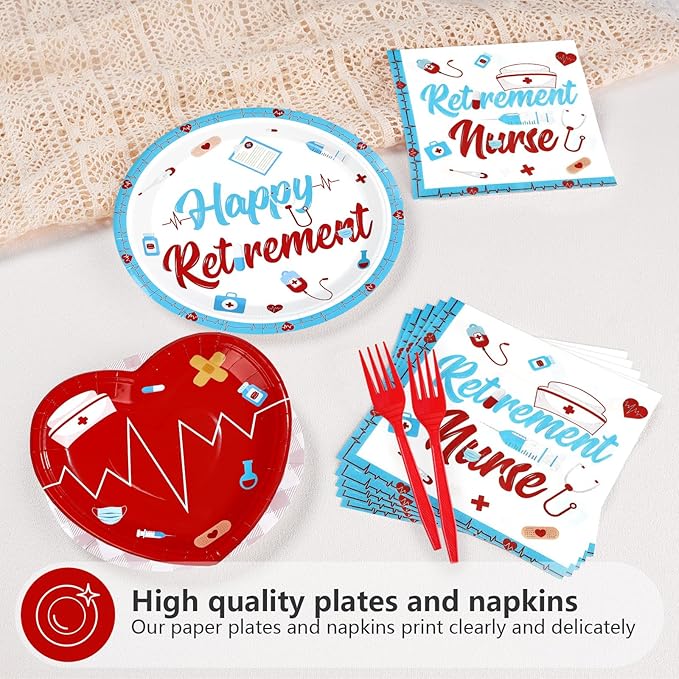 96Pcs Nurse Retirement Party Decorations Red and Blue Happy