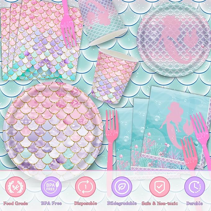 Mermaid Birthday Decorations 147Pcs Mermaid Party Supplies Serves 24