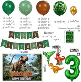 T Rex Dinosaur Birthday Decorations include Dark Green Brown Gold