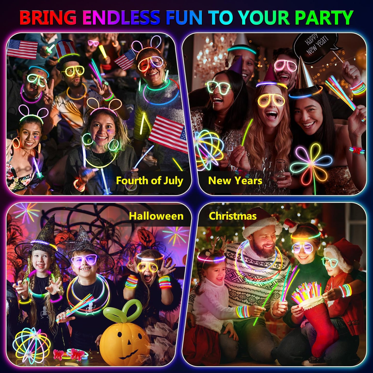 BUDI 467Pcs Glow Sticks Party Favors for Kids Adults Glow in the Dark