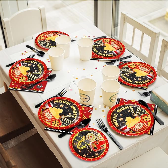 96 Pcs Movie Night Party Supplies Paper Plates Napkins Movie Party