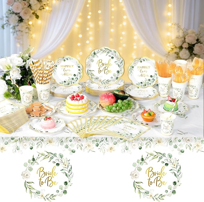 452 Pcs Sage Green Bridal Shower Decorations for 50 Eucalyptus
