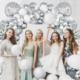 White and Silver Balloon Arch Garland Kit,White Silver Star Confetti