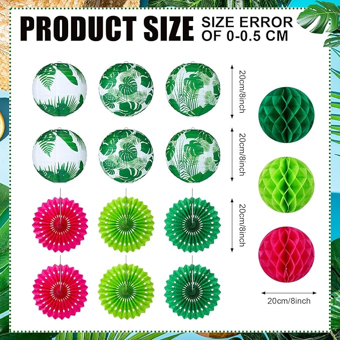 18 Pcs Summer Tropical Party Decoration Palm Leaf Hanging Paper