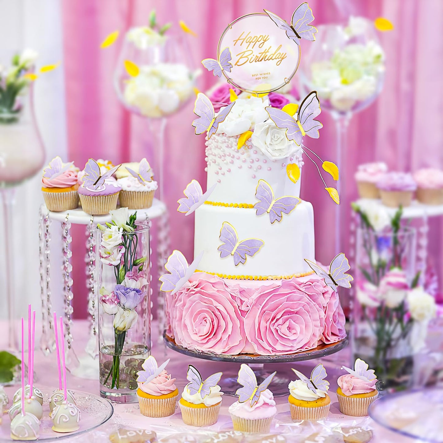 21 Pieces Butterfly Cake Toppers With Happy Birthday Cake Toppers 3D