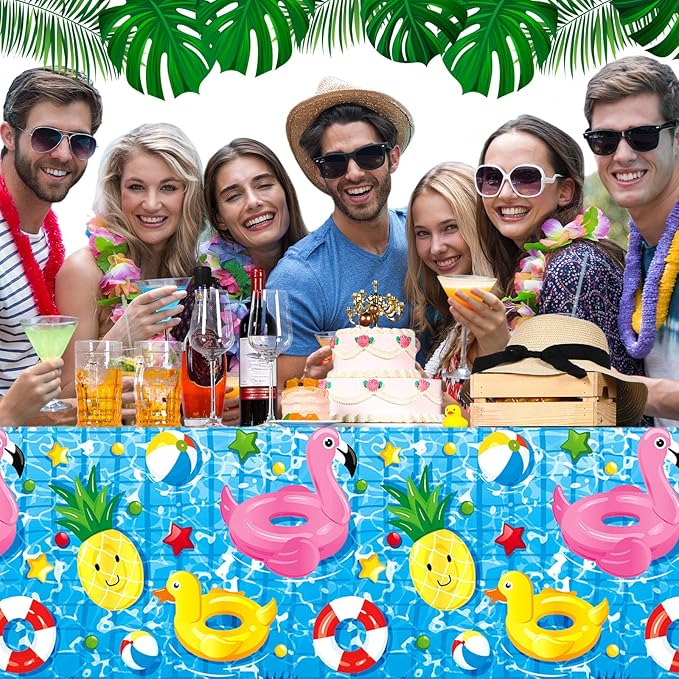 Thyle 3 Pcs Pool Party Tablecloth Plastic Summer Beach Table Cover 54
