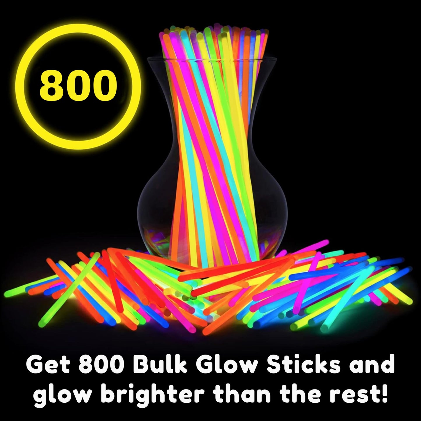 PartySticks Glow Sticks 800 pack - 8 Inch Glow in The Dark Light Up