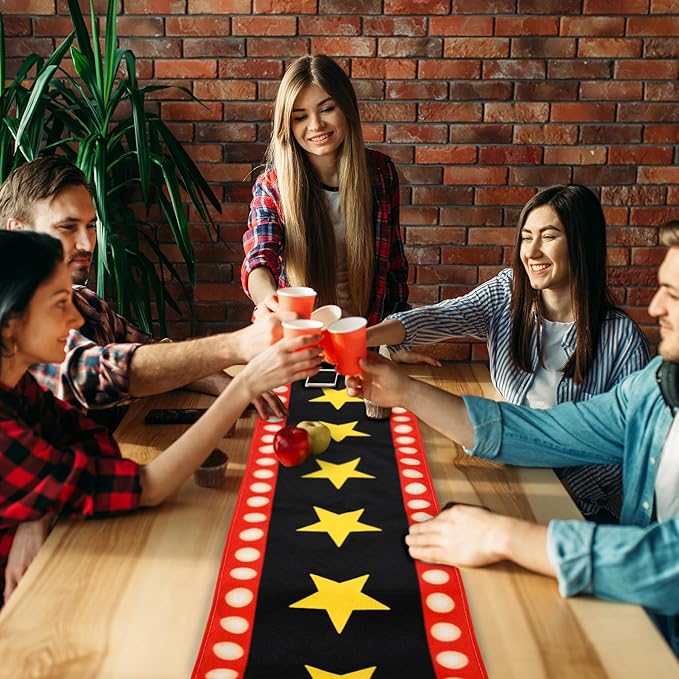 2 Pcs 13 x 72 Inch Movie Night Table Runner with Gold Star Design