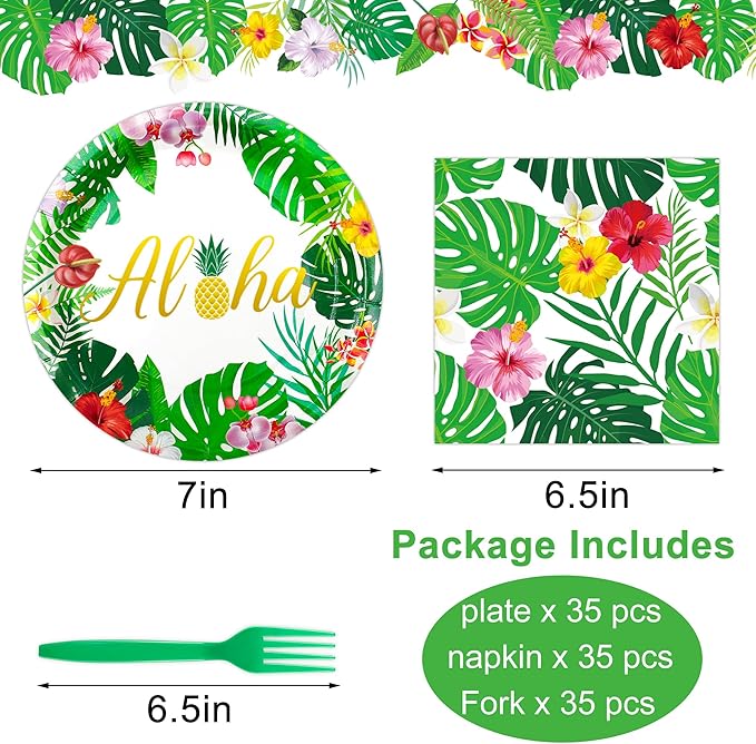 peony man 105 PCS Tropical Luau Party Supplies Hawaii Disposable