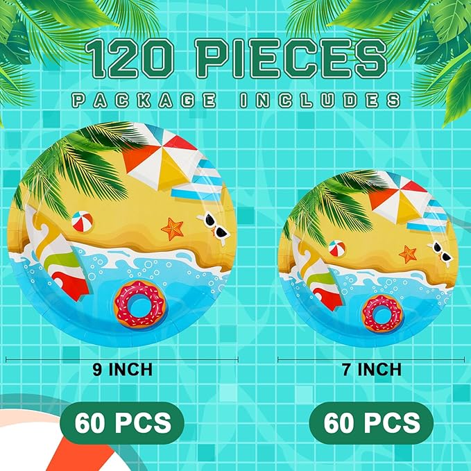 120 Pcs Summer Party Paper Plates Disposable Round Paper Plate