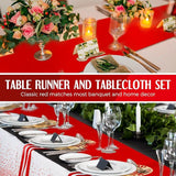 Breling 24 Pack White and Red Disposable Plastic Tablecloths and