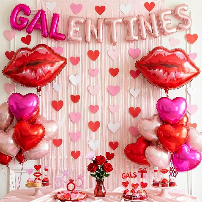 Galentine's Day Bestie Party Decorations with Red Hot Pink Heart