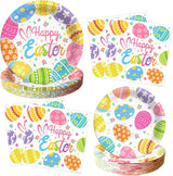 75Pcs Easter Paper Plates and Napkins Set Easter Eggs Themed