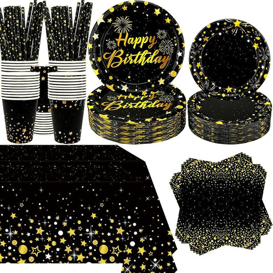 Black Gold Party Decoration - Black and Gold Birthday Party Tableware