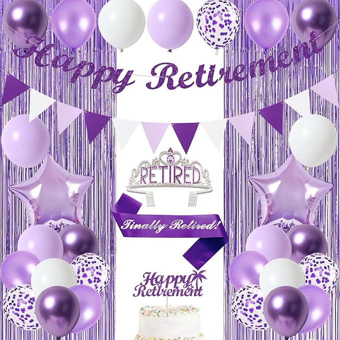 Purple Retirement Decorations for Women Happy Retirement Banner
