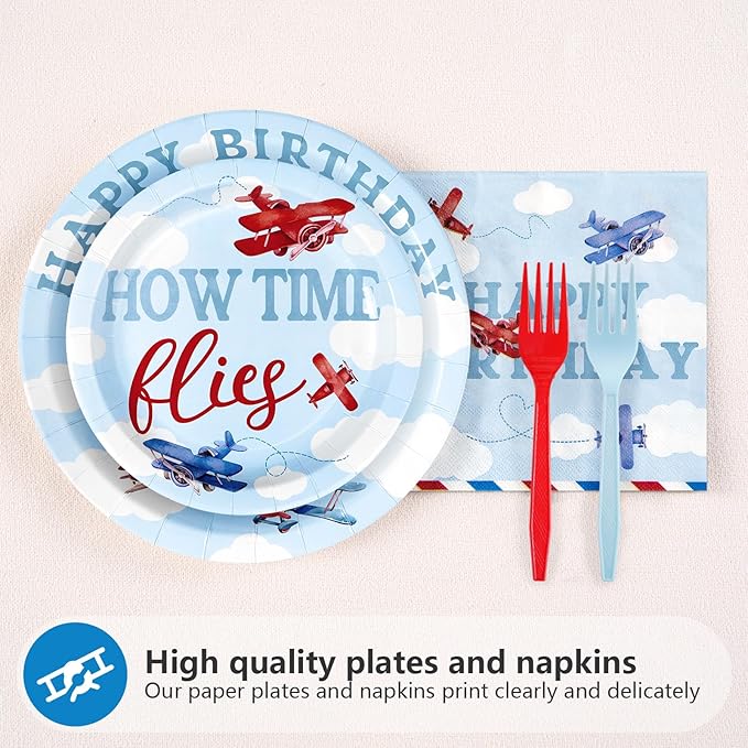 96Pcs Airplane 1st Birthday Decorations for Boys Red & Blue Airplane