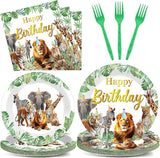 96Pcs Jungle Animals Plates and Napkins Safari Happy Birthday Party