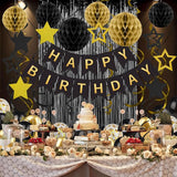Black Gold Birthday Decorations for Men Women, Recosis Balloons in