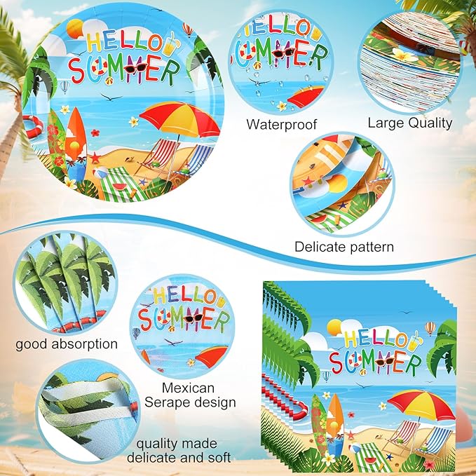 452 Pcs Hello Summer Party Decorations Beach Party Supplies for 50