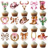 Western Cowgirl Bow Cupcake Toppers 48Pcs Brown Pink Cowgirls Birthday