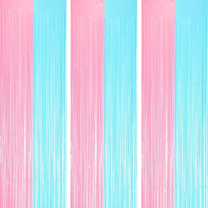 Voircoloria 3 Pack 3.3 x 8.2 ft Pastel Blue and Pink Foil Fringe