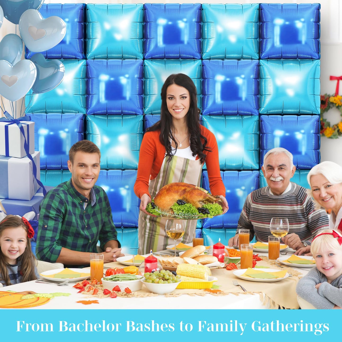 LightBlue and Blue Square Foil Balloons 25 Pcs Metallic LightBlue and