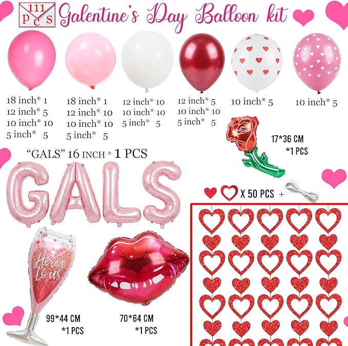 Galentines Day Party Decorations hot pink and pink Balloon Arch